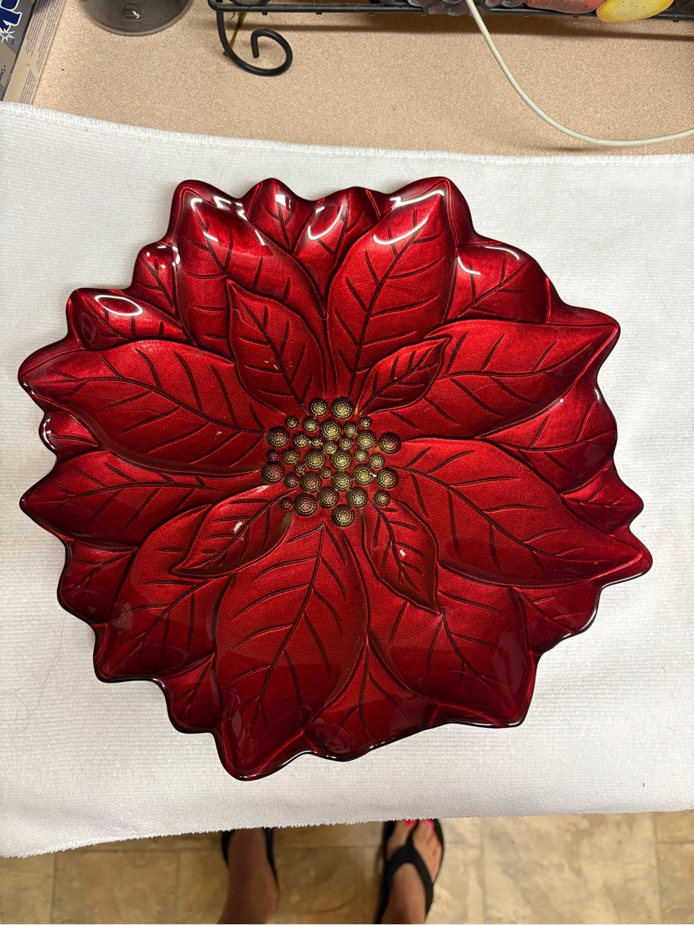 Holiday Poinsettia Decorative Serving Tray - Red